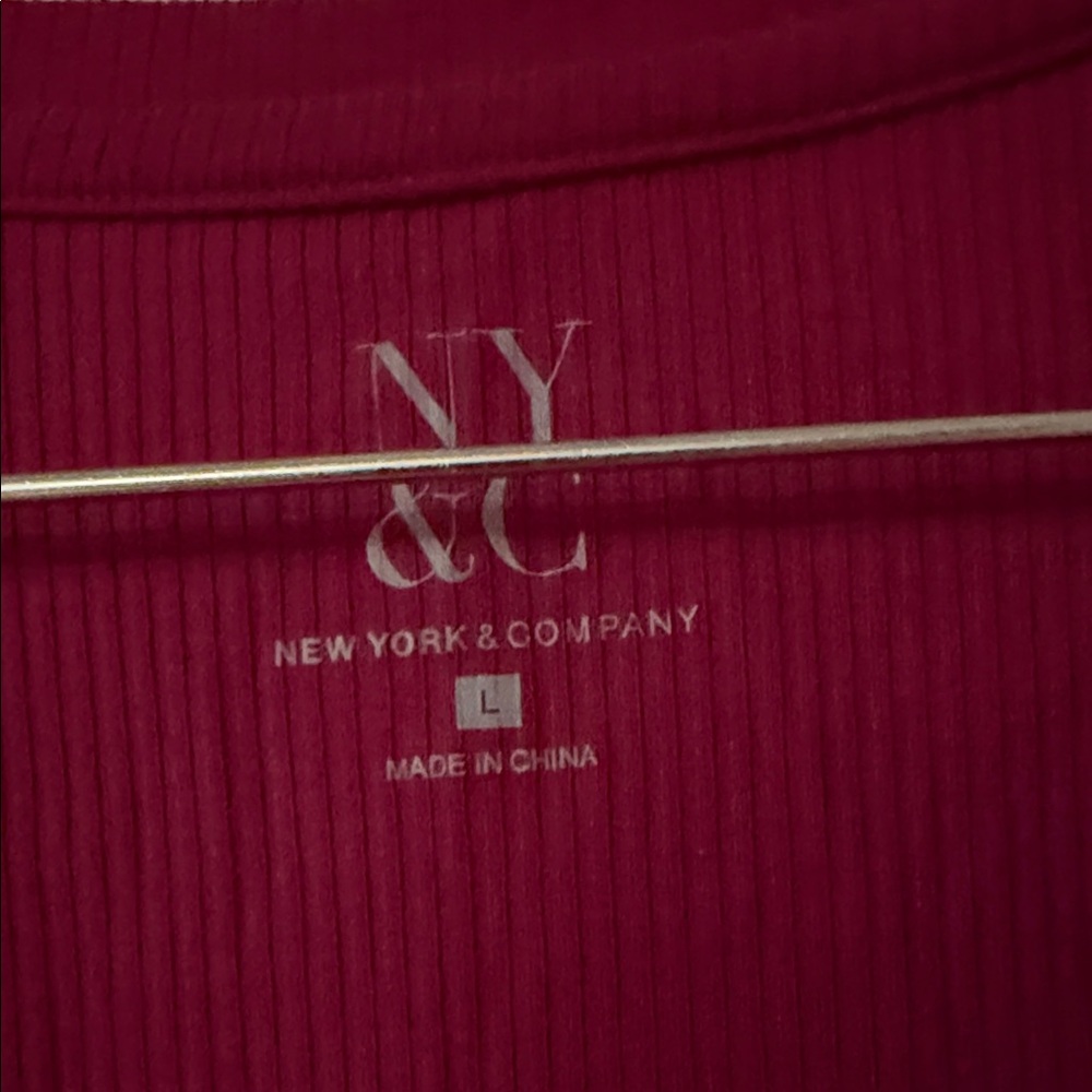 New York & Company Women's V-Neck Long Sleeve Top - Rich Burgundy - Picture 2 of 5